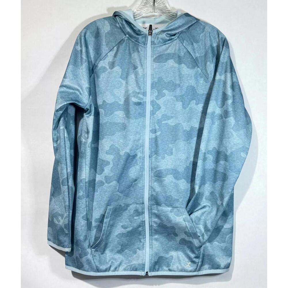 Xersion Hoodie XL‎ 18/20 Aqua Blue Camo Performance Jacket Full Zip